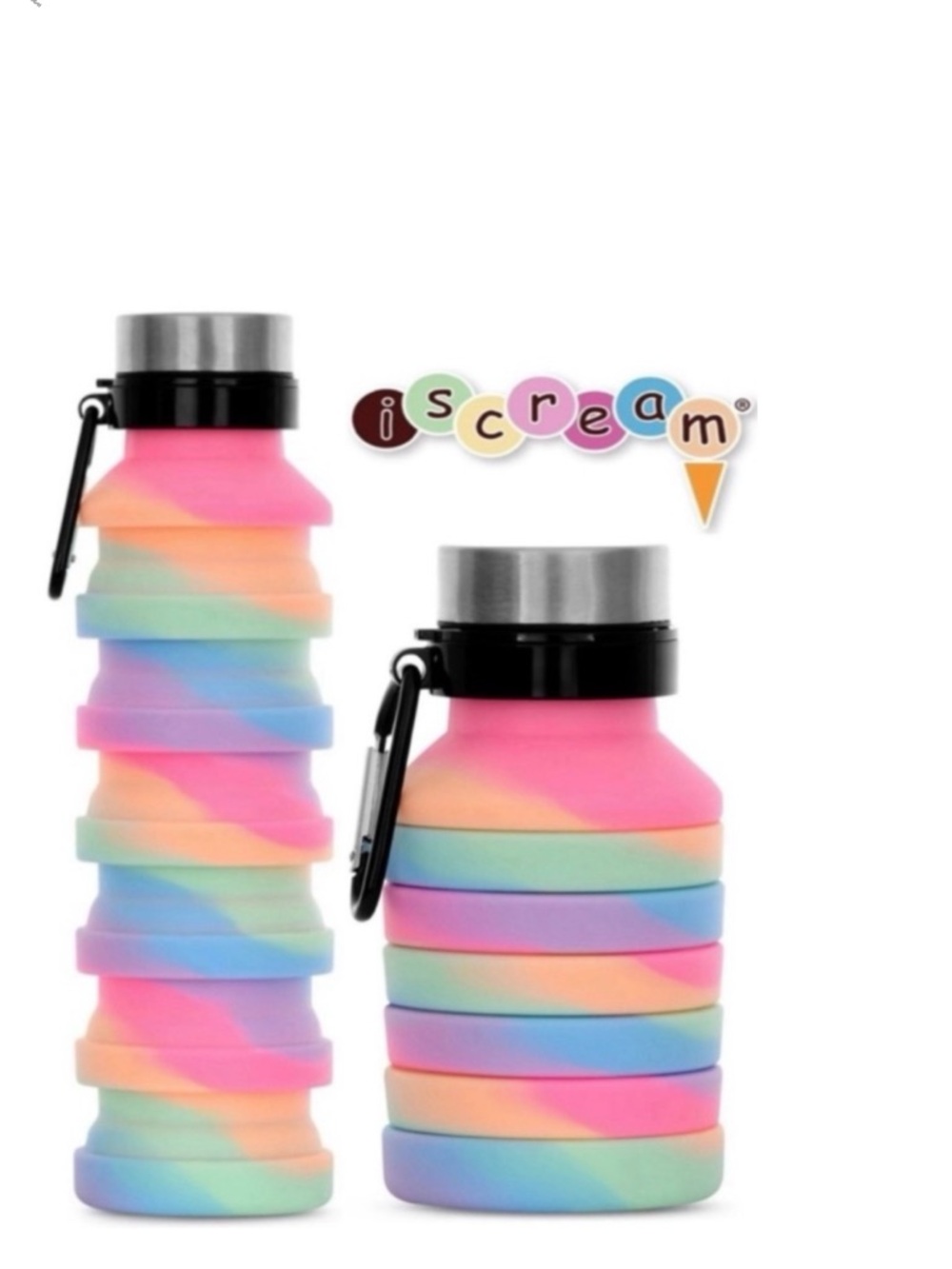 iScream Happy Stripe Tie Dye Collapsible Travel Water Bottle BPA Free‎ 18oz